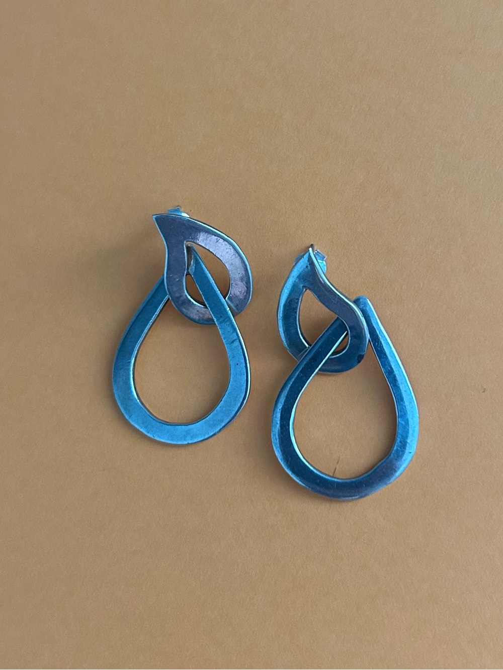 Large Sterling Silver Interlock Open Teardrop Dangle Statement Earrings Vintage - Picture 9 of 13